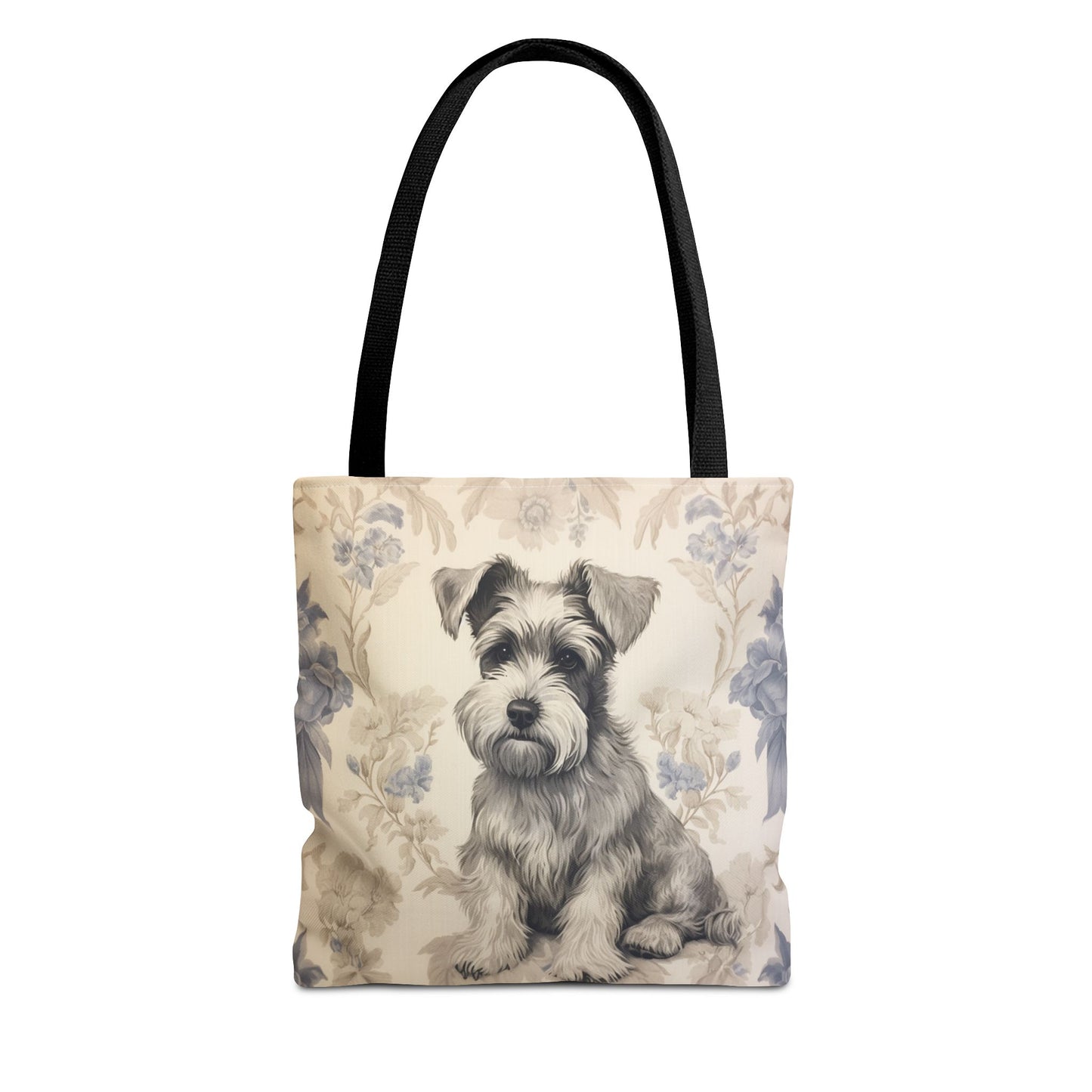 Mini Schnauzer Floral Tote Bag, Artistic Canvas Shopping Bag