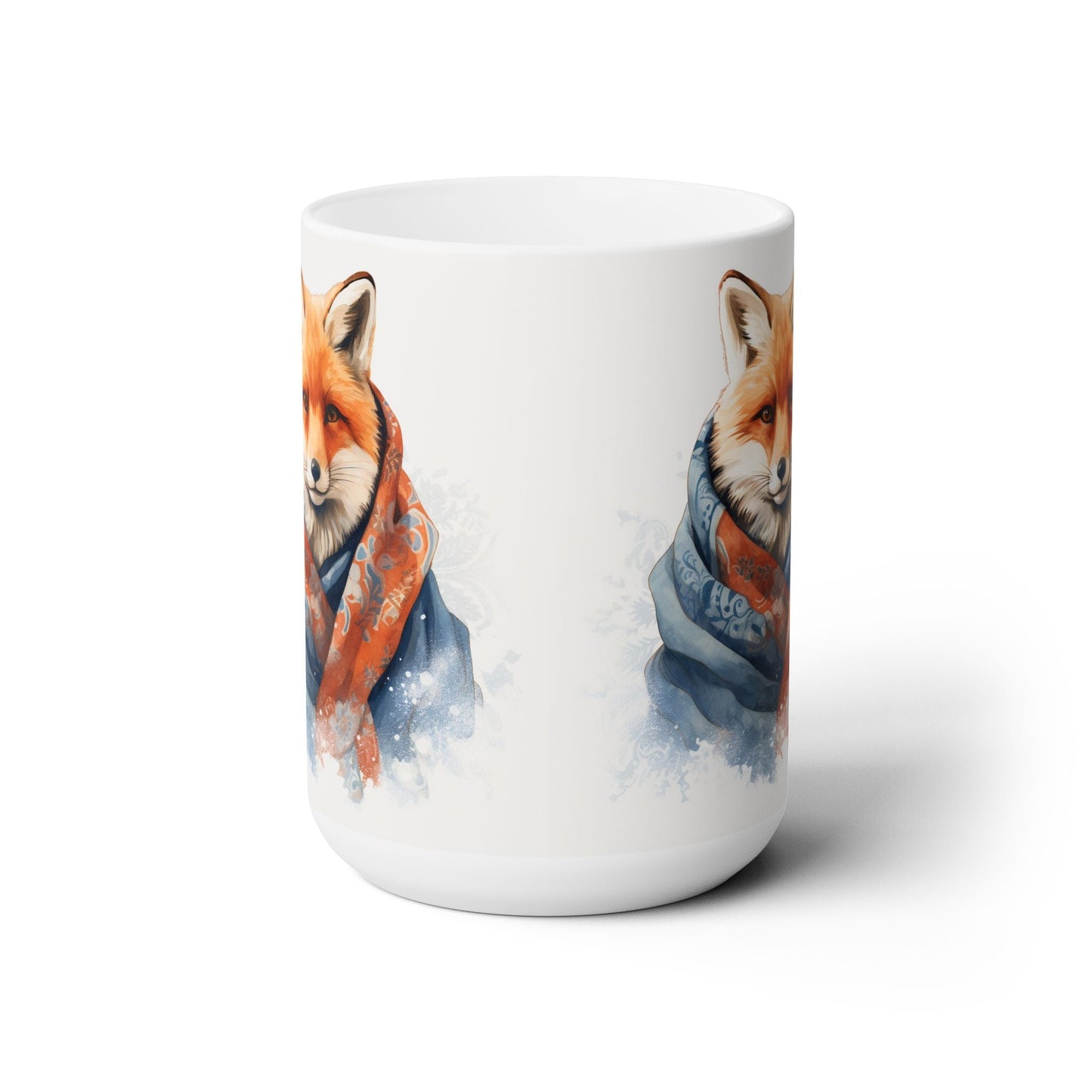 Cozy Fox Mug with Watercolor Scarf Design