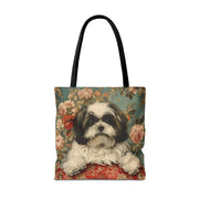 Shih Tzu Floral Elegance Tote Bag, Eco-Friendly Canvas Gift for Dog Lovers