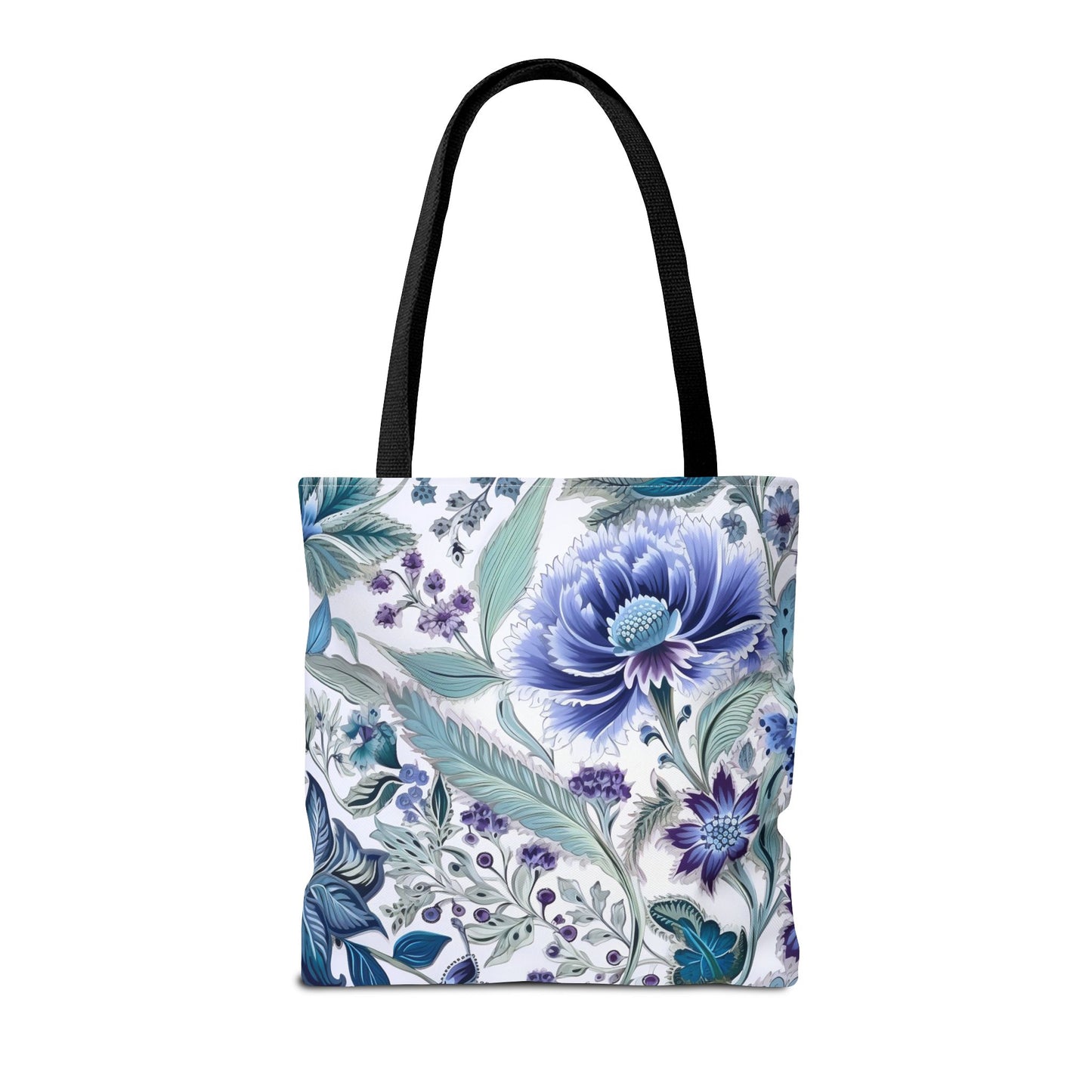 Elegant Blue Blossom Canvas Tote Bag, Eco-Friendly Floral Gift