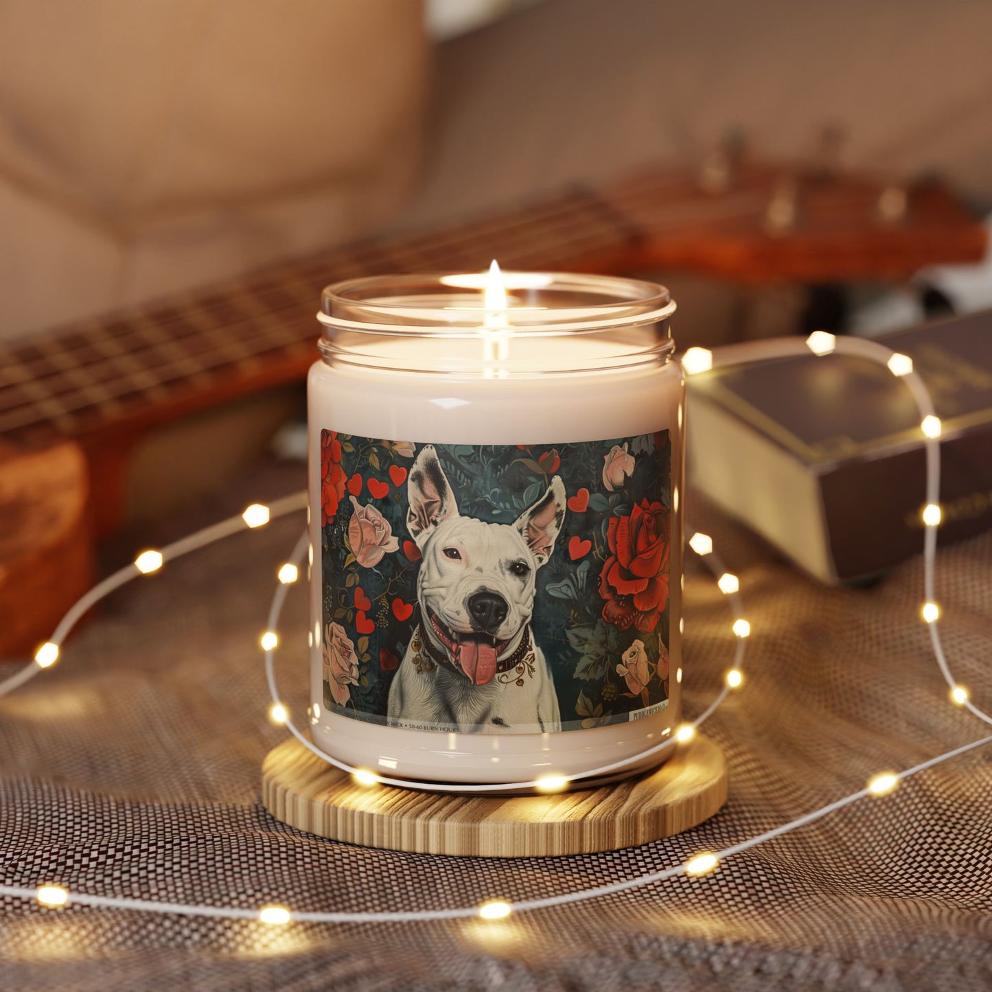 Bull Terrier Love Candle – Pet Lover's Gift, Vintage Floral Art