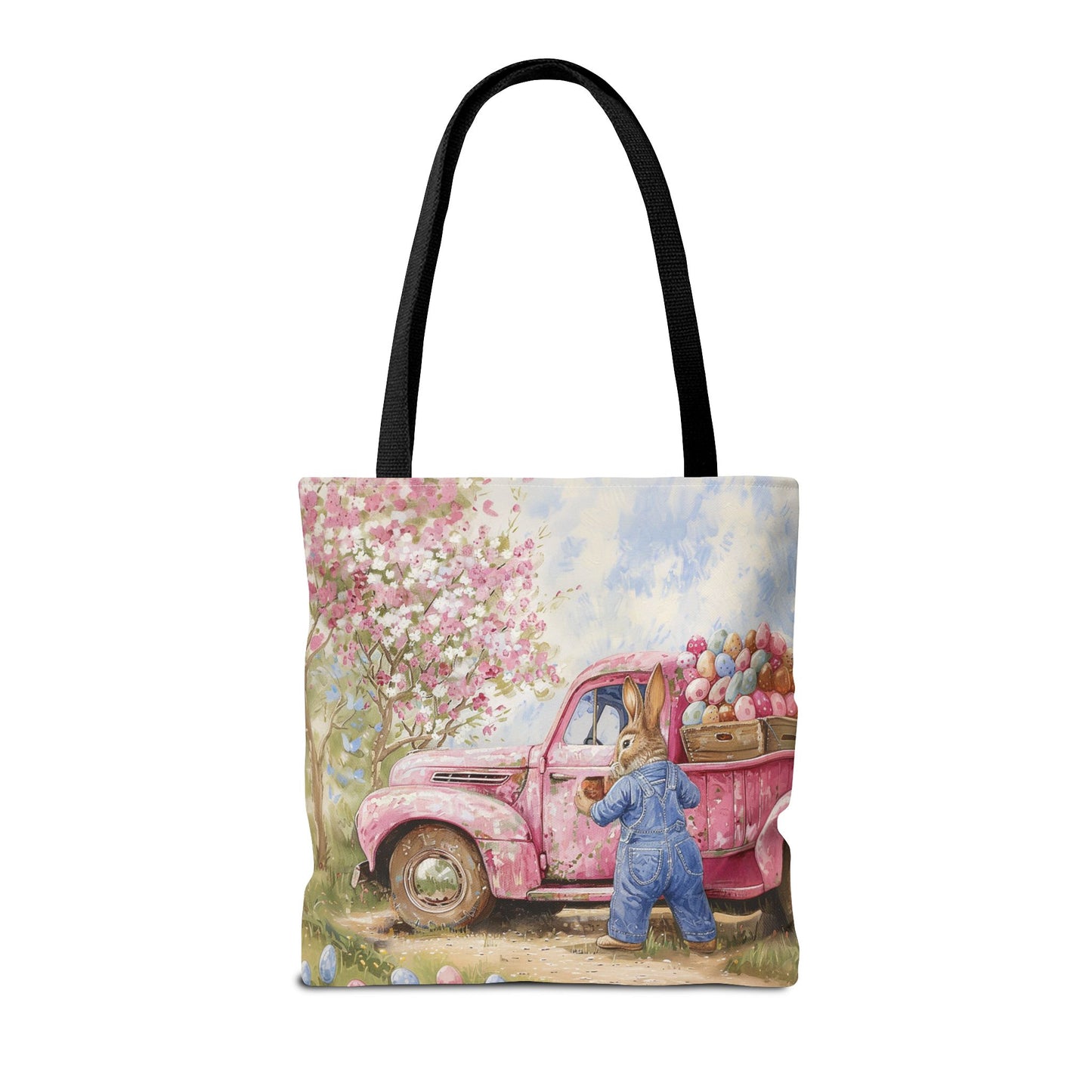 Easter Bunny Spring Blossom Tote Bag, Vintage Pink Truck Design