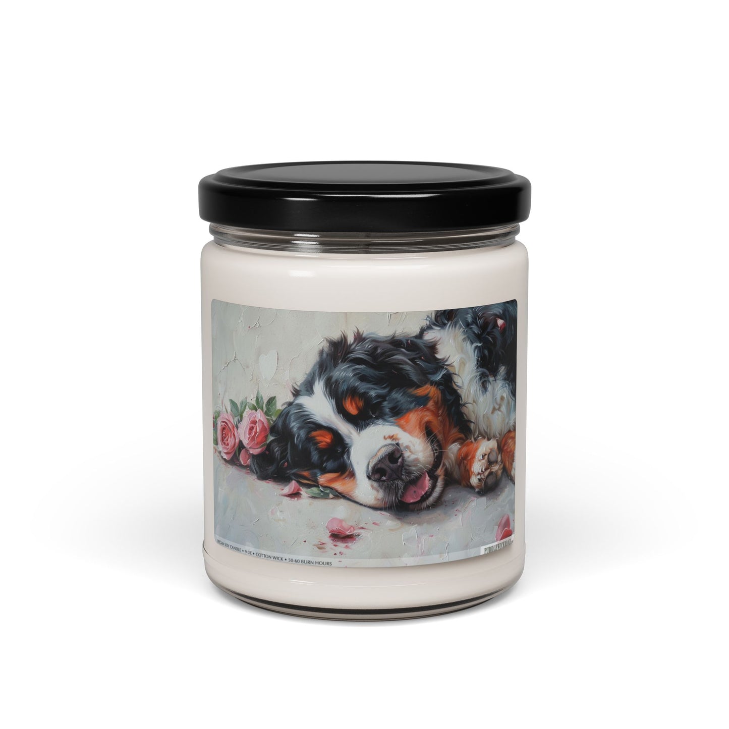 Bernese Mountain Dog Candle – Cozy Soy Pet Lover Gift with Floral Art