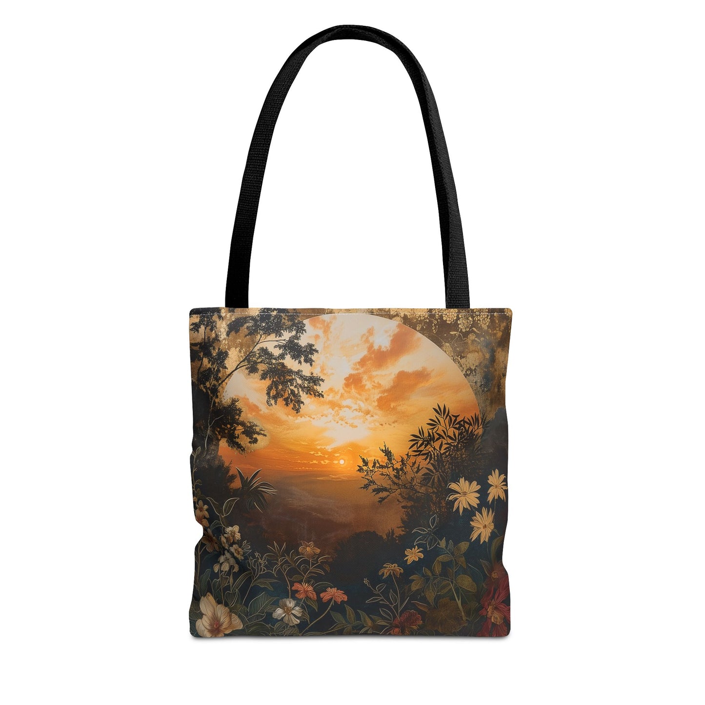 Sunset Serenity Tote Bag, Floral Market Bag for Everyday Use