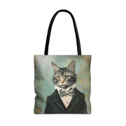 Elegant Cat Canvas Tote Bag with Tuxedo Art, Stylish Gift for Cat Lovers