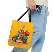 Bunny on Scooter Flower Tote Bag, Vibrant Artistic Market Bag