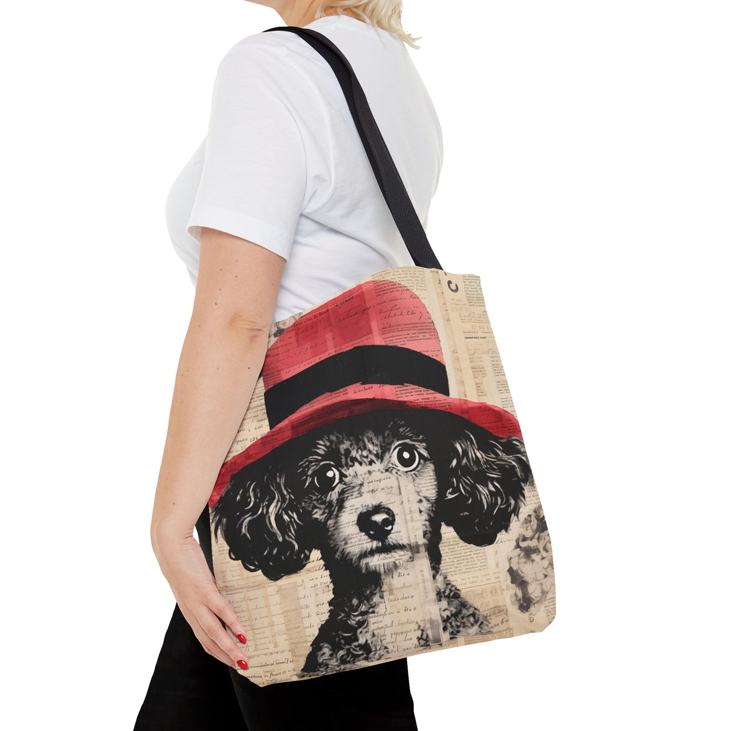 Sophisticated Poodle Tote Bag – Chic Red Hat Design Canvas Tote