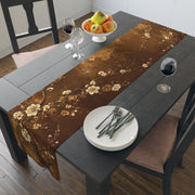 Golden Blossom Table Runner | Brown, Gold, and Cream Design (72" or 90")