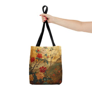 Elegant Floral Canvas Tote Bag – Gold & Red Botanical Design