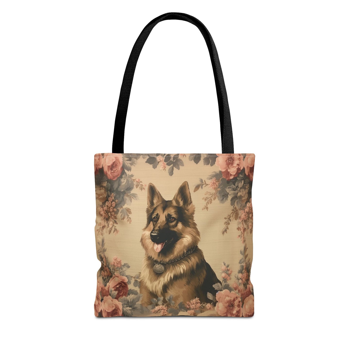 Elegant German Shepherd Floral Tote Bag, Eco-Friendly Canvas Gift