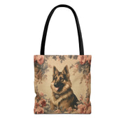 Elegant German Shepherd Floral Tote Bag, Eco-Friendly Canvas Gift