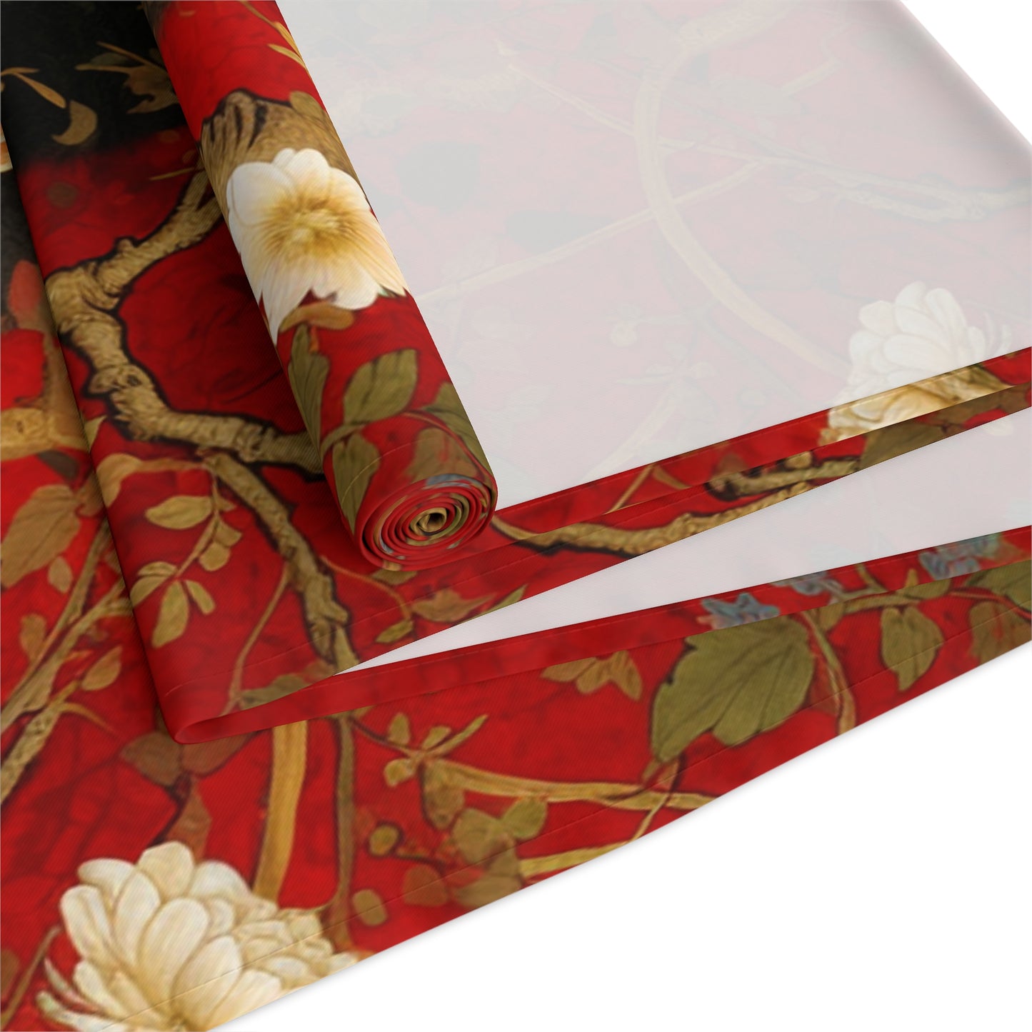 Luxury Red & Black Floral Table Runner | Gold Accents, Elegant Design (72" or 90")