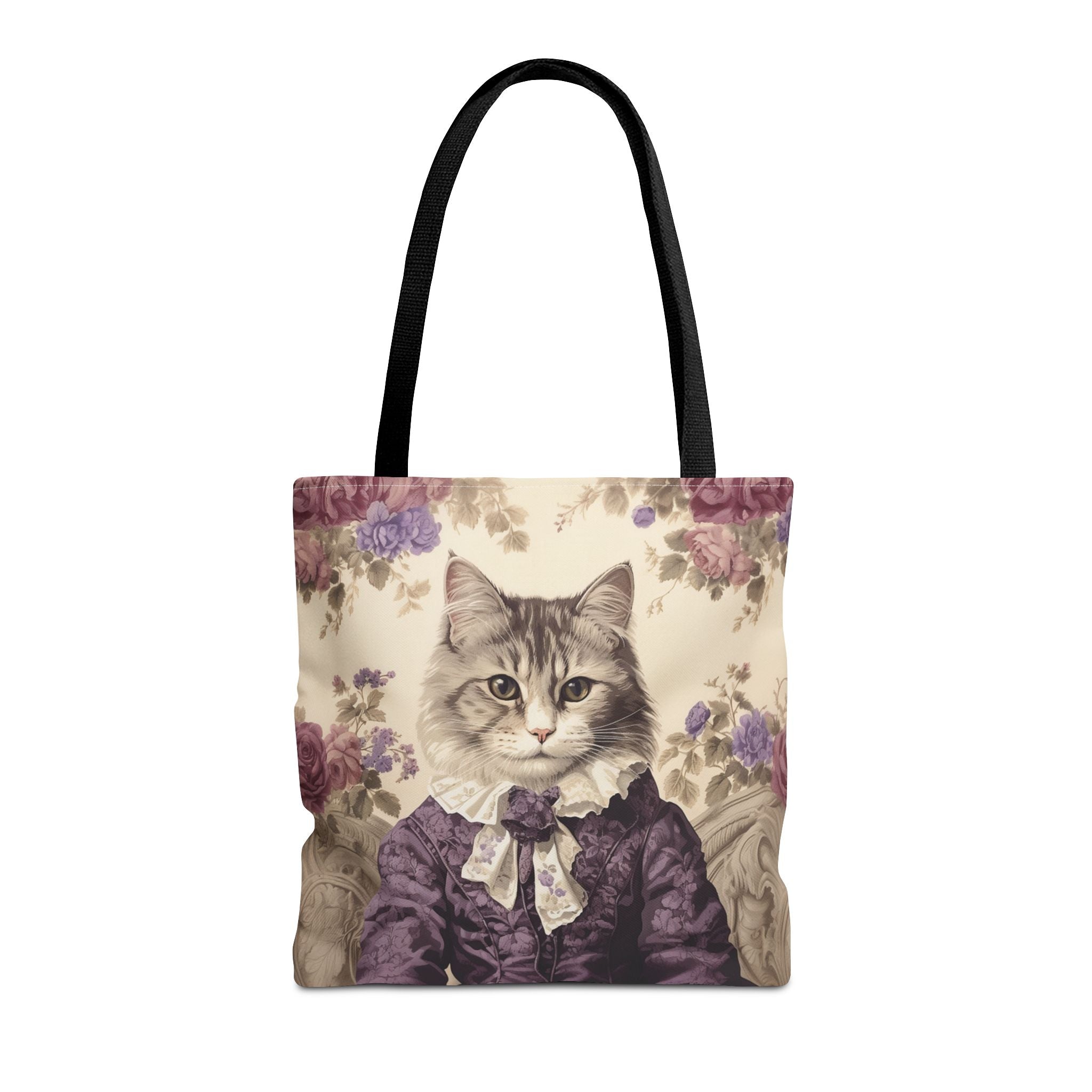 Elegant Maine Coon Cat Tote Bag, Vintage Floral Design, Eco-Friendly