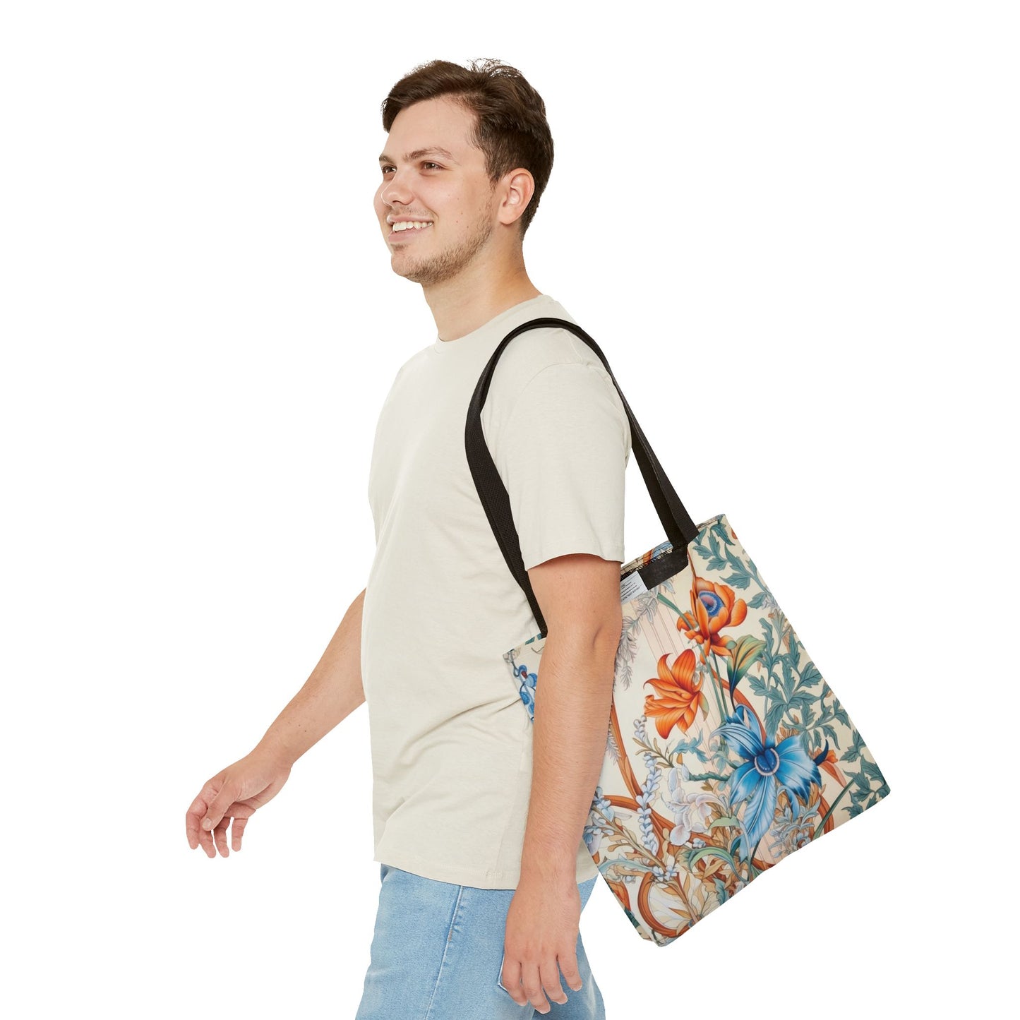 Floral Elegance Canvas Tote Bag, Eco-Friendly Reusable Market Bag