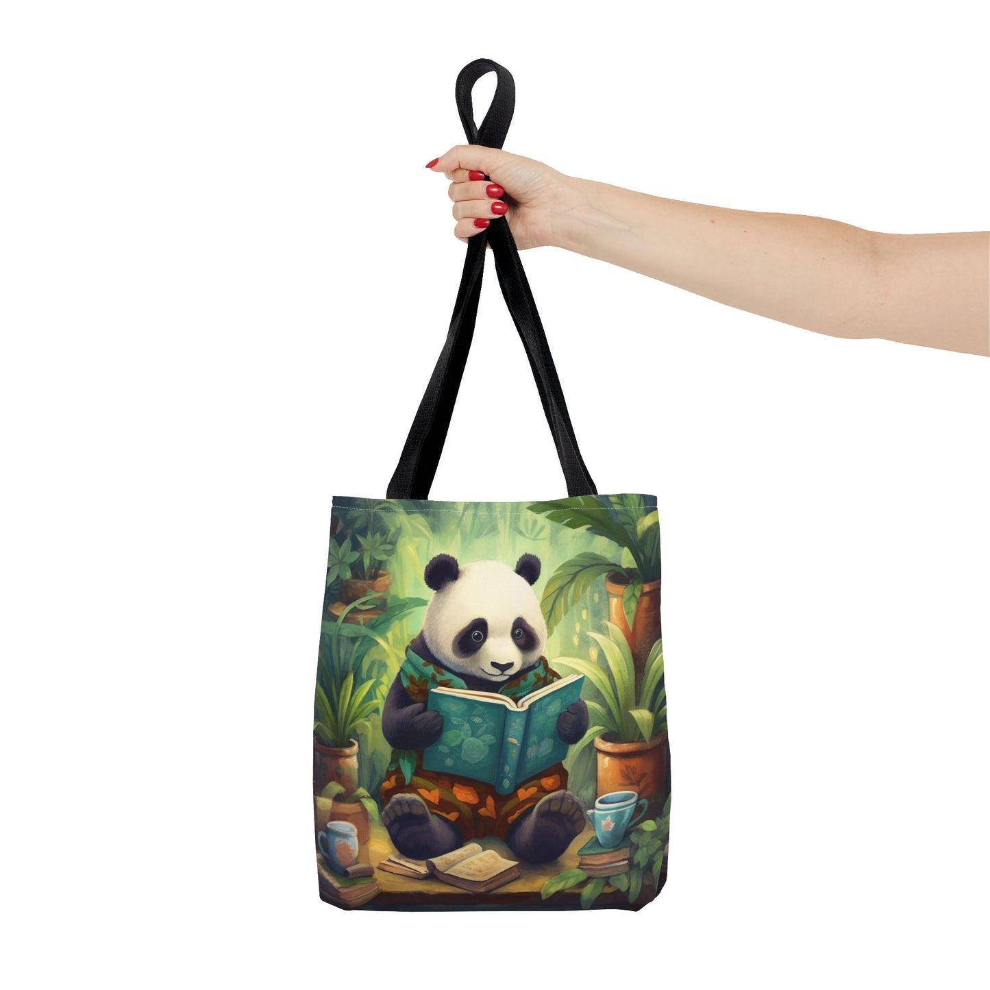 Whimsical Panda Reading Tote Bag, Eco-Friendly Shopper for Book Lovers