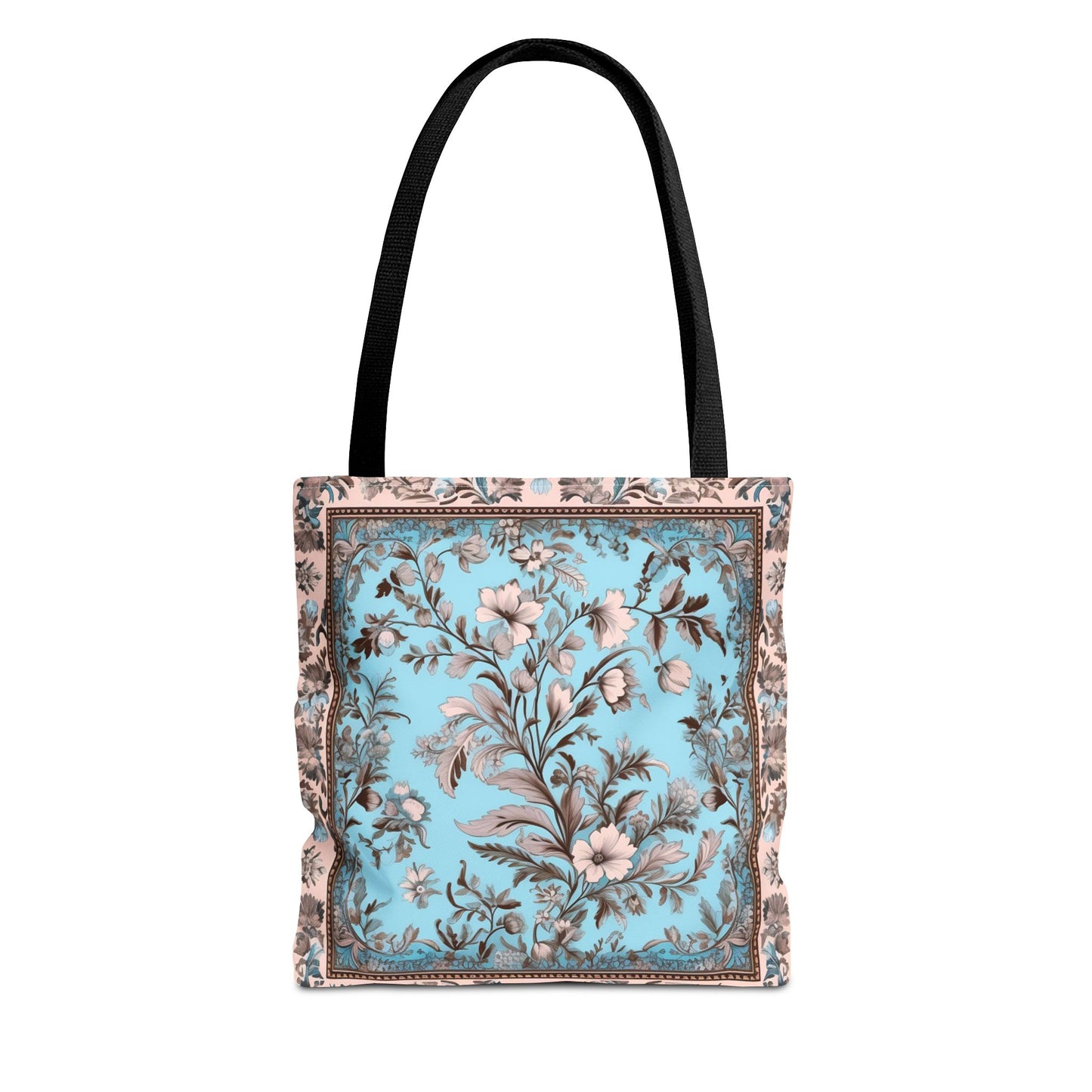 Elegant Floral Tote Bag - Vintage Blue & Beige Design, Eco-Friendly