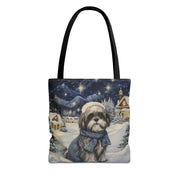 Winter Shih Tzu Tote Bag, Cozy Holiday Canvas for Dog Lovers