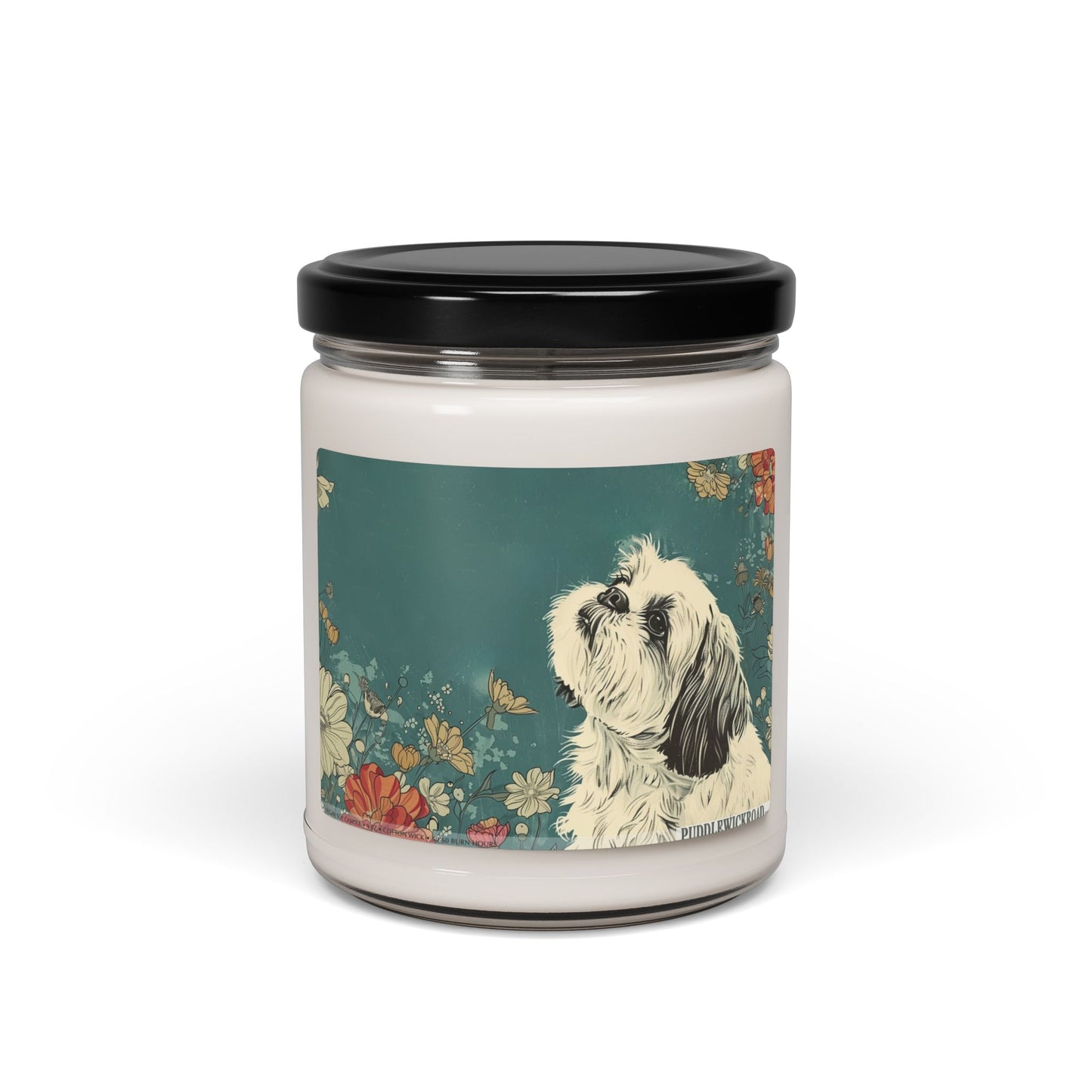 Shih Tzu Serenity Candle – Vintage Floral Art Pet Lover Gift