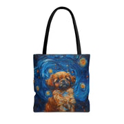 Starry Night Shih Tzu Canvas Tote Bag - Artistic Eco-Friendly Design