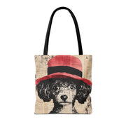 Sophisticated Poodle Tote Bag – Chic Red Hat Design Canvas Tote