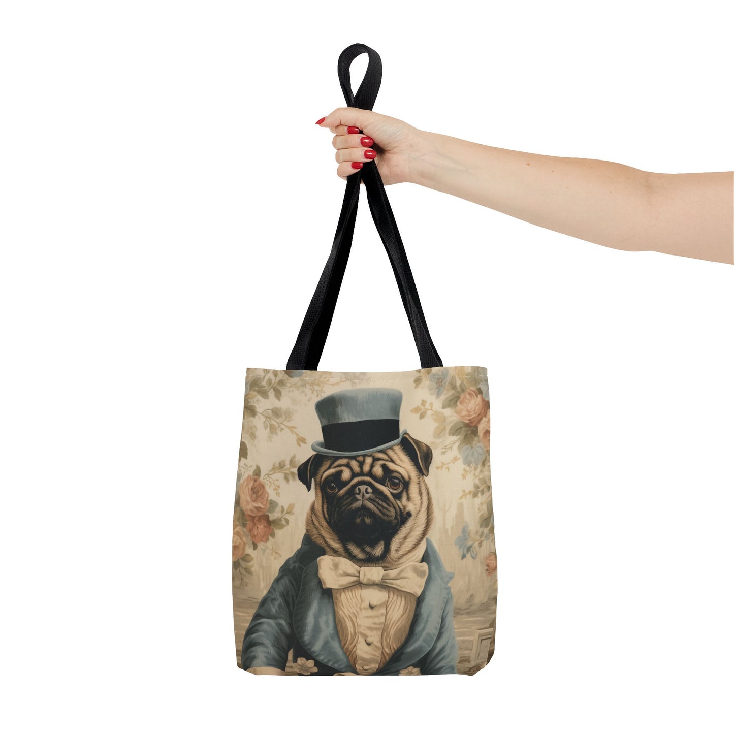 Aristocratic Pug Canvas Tote Bag – Vintage Floral Design