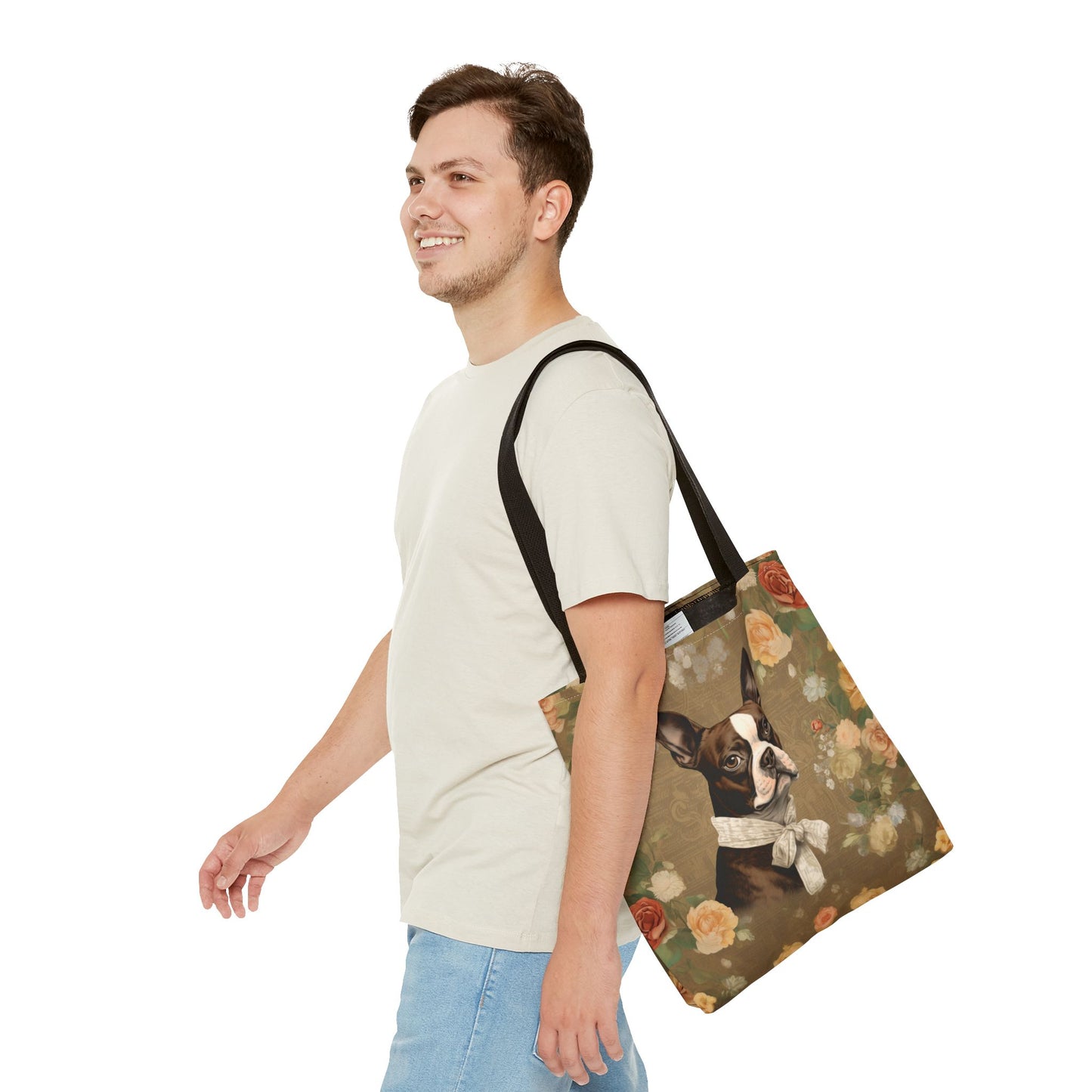 Boston Terrier Floral Canvas Tote Bag, Elegant Gift for Dog Lovers