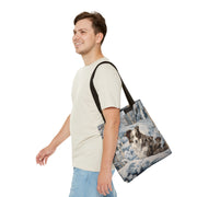 Australian Shepherd Winter Scene Tote Bag, Artistic Eco Canvas for Dog Lovers