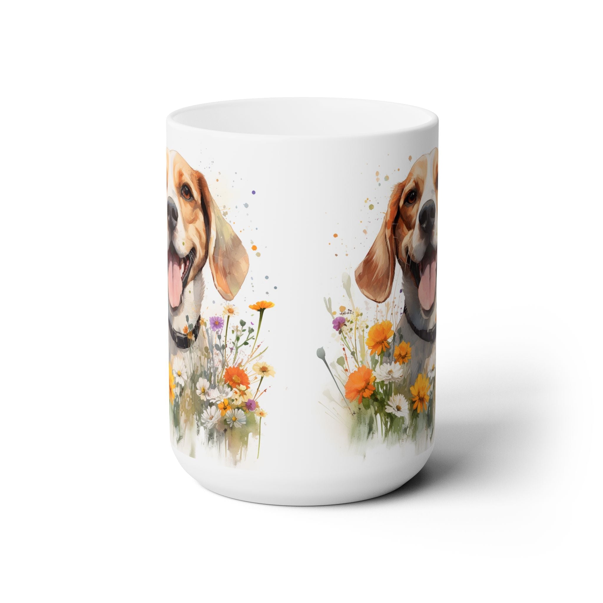 Beagle Bliss Coffee Mug - Floral Design, Dog Lover Gift