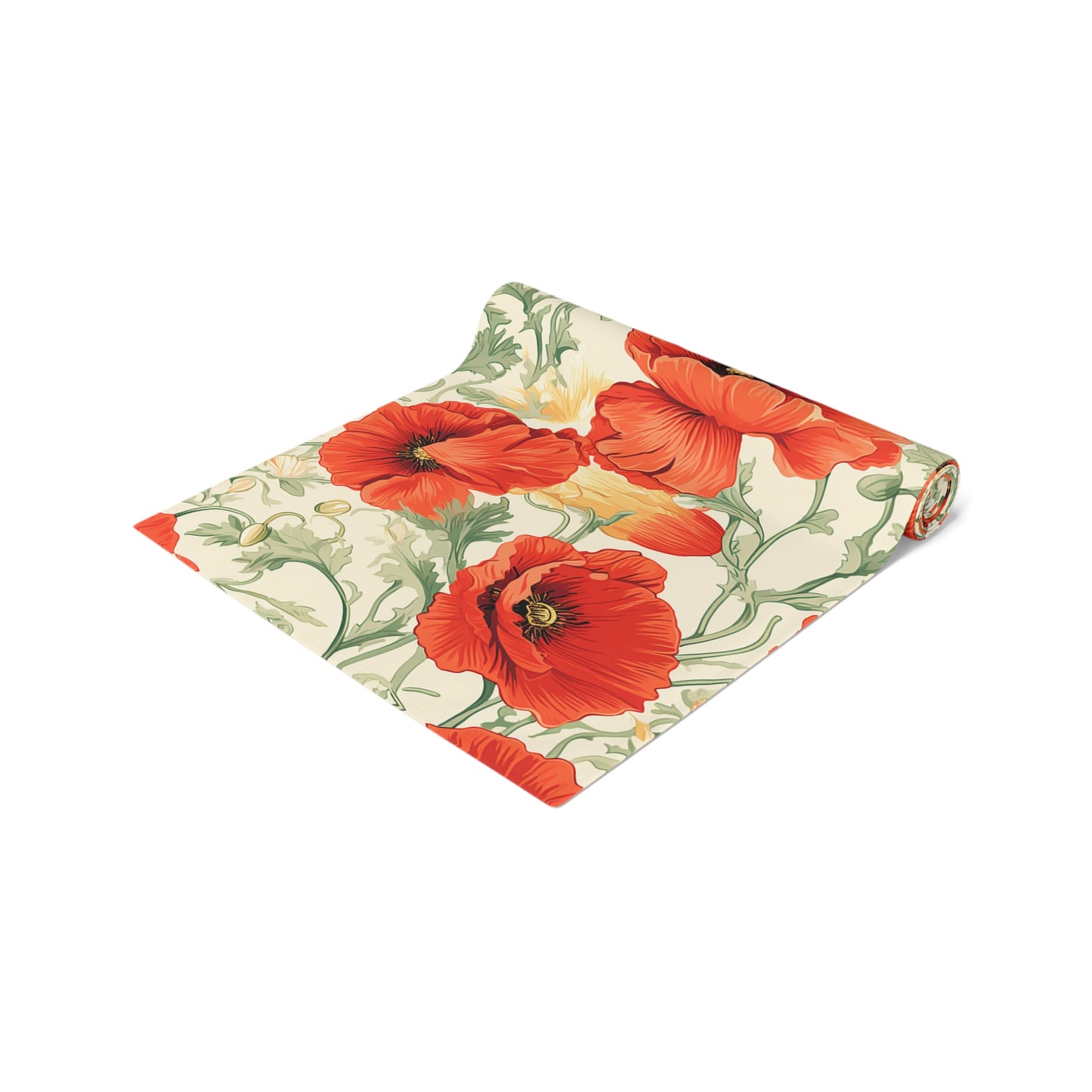 Red Poppy Table Runner | Bright Floral Décor in Red, Green, and Cream (72" or 90")