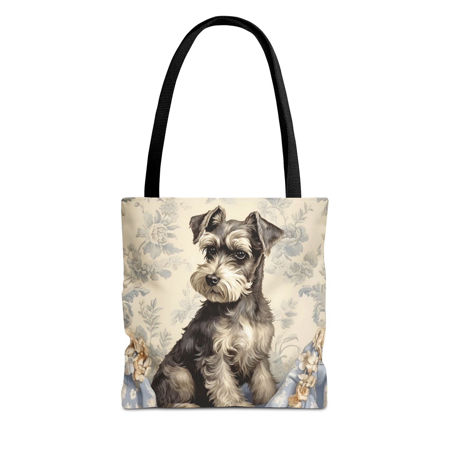 Elegant Miniature Schnauzer Floral Canvas Tote Bag, Perfect Dog Lover Gift