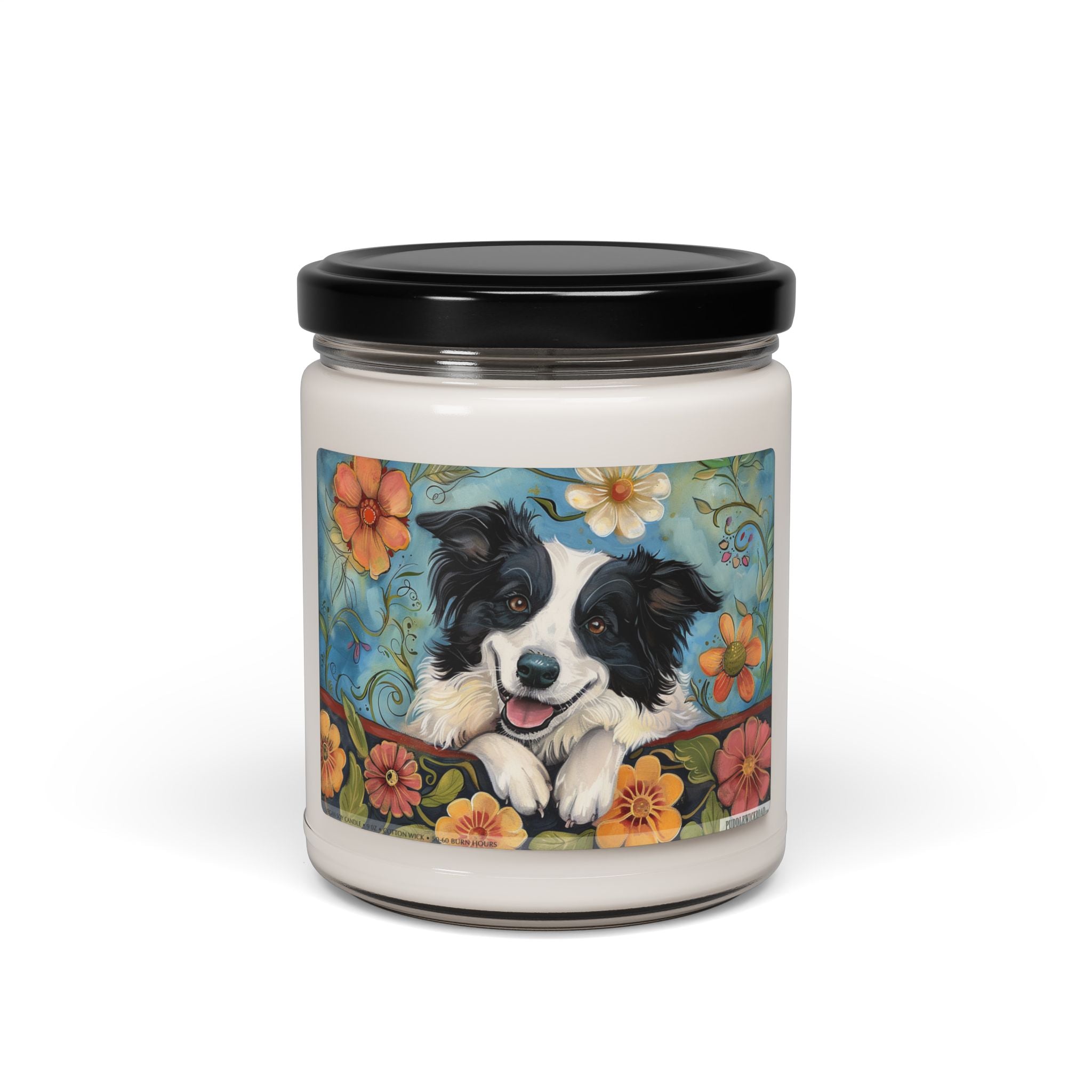 Border Collie Bloom Candle – Artistic Soy Candle Gift for Dog Lovers