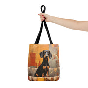 Dachshund Cityscape Canvas Tote Bag, Stylish and Eco-Friendly Design