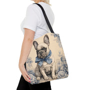 French Bulldog Canvas Tote Bag with Blue Bow, Dog Lover’s Eco Bag