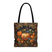 Elegant Vintage Pumpkin Halloween Tote Bag, Eco-Friendly Canvas Market Bag