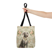 Weimaraner Floral Canvas Tote Bag, Elegant Reusable Shopping Bag