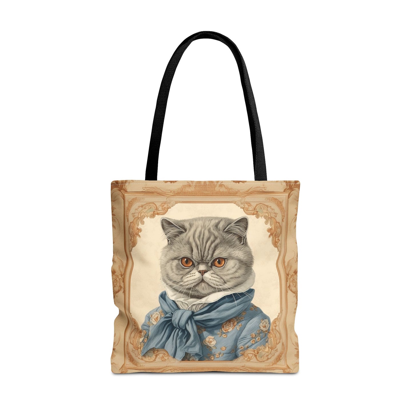 Elegant Exotic Shorthair Cat Tote Bag with Vintage Floral Design