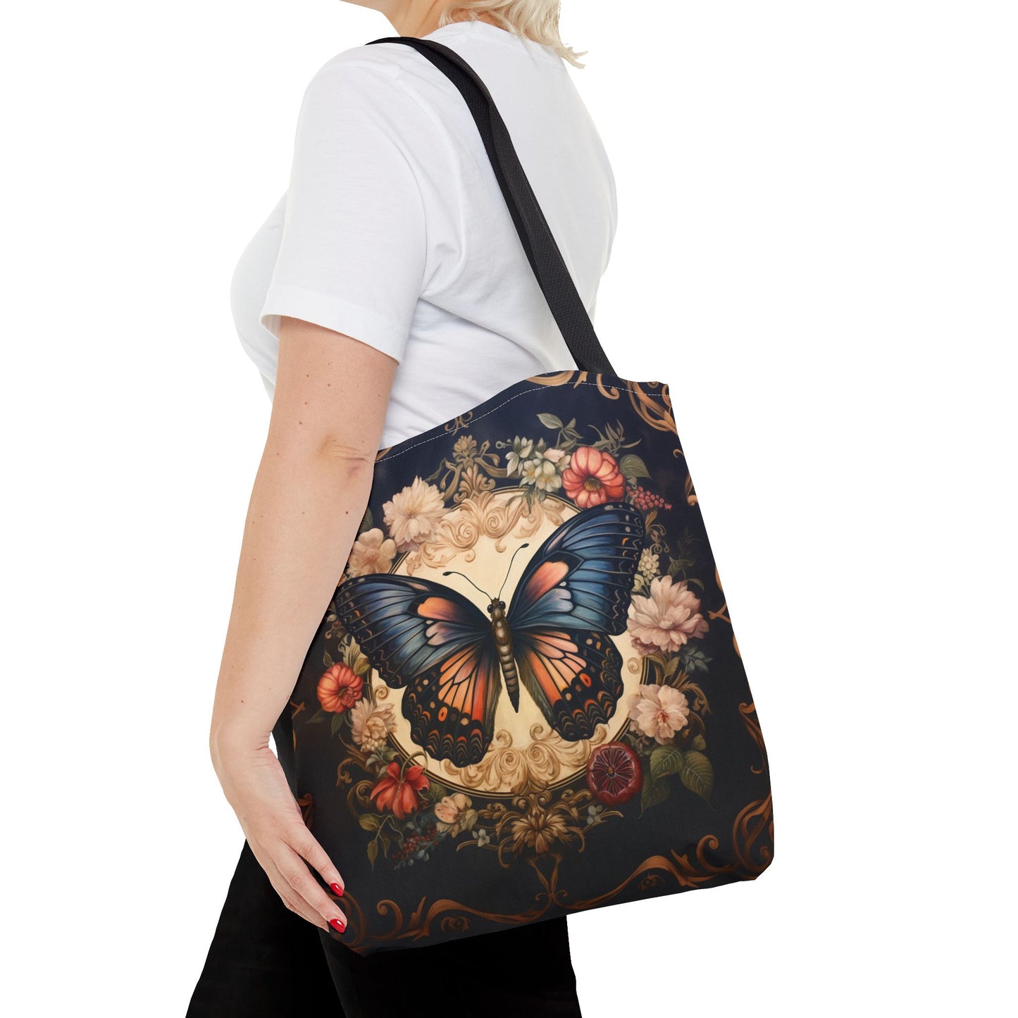 Whimsical Butterfly Floral Canvas Tote Bag, Eco-Friendly Reusable Design