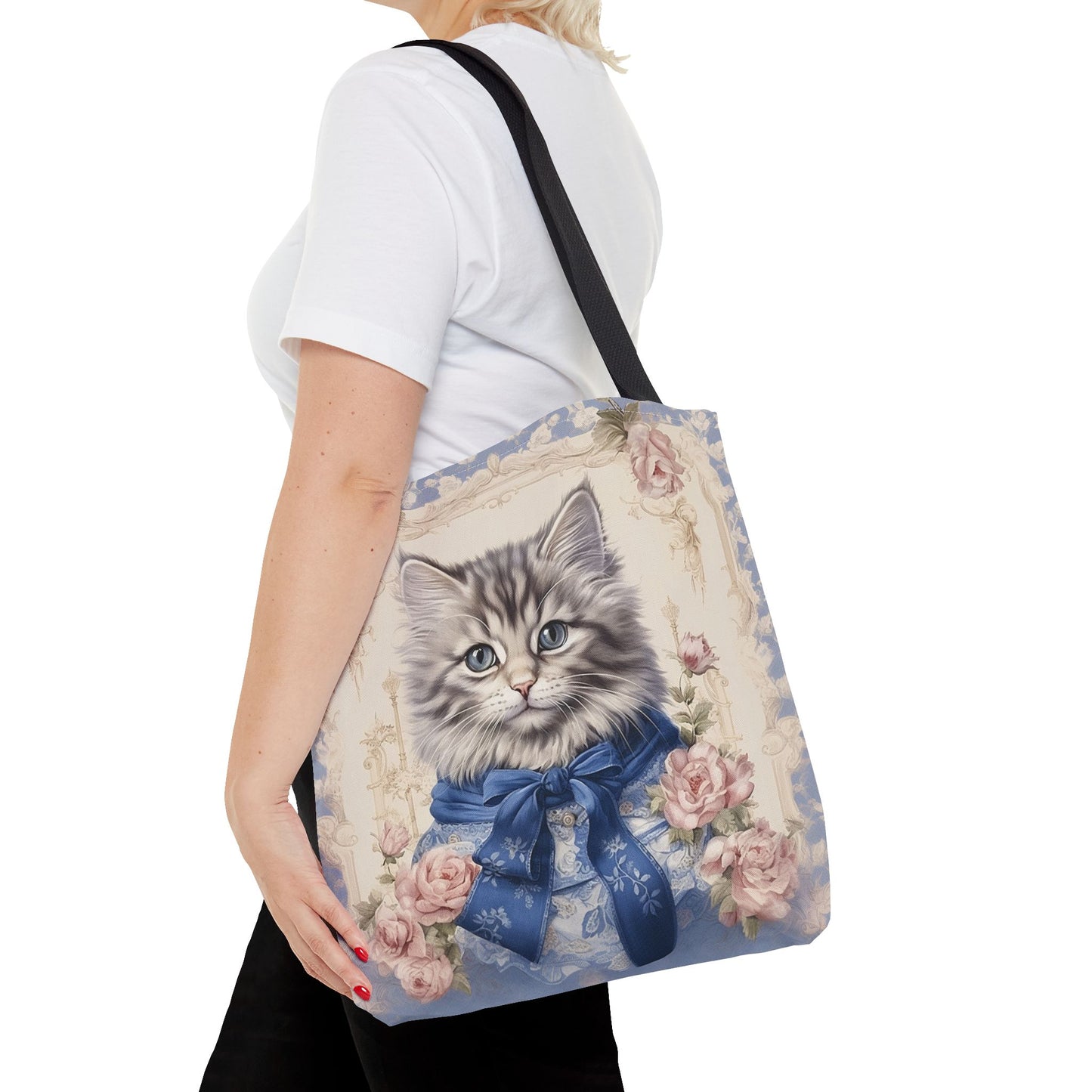 Charming Tabby Cat Tote Bag, Floral Vintage Design for Cat Lovers