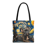 Brindle French Bulldog Starry Night Canvas Tote Bag, Eco-Friendly Gift