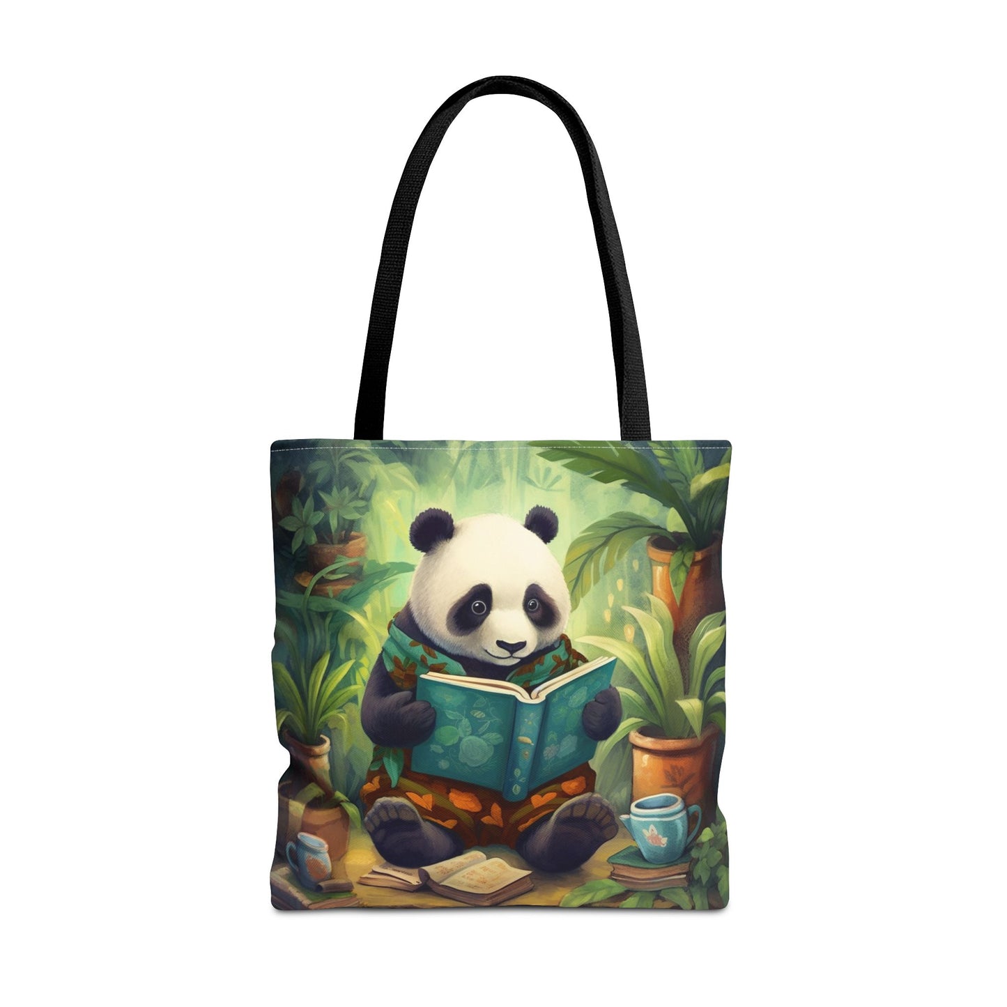 Whimsical Panda Reading Tote Bag, Eco-Friendly Shopper for Book Lovers