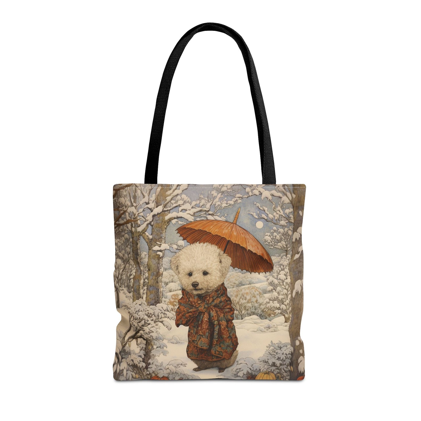 Winter Poodle Tote Bag with Snowy Forest Design