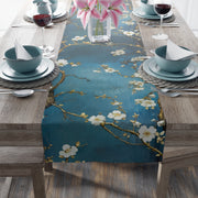 Cherry Blossom Table Runner | Teal, White, and Gold Design (72" or 90")