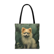 Pomeranian Forest Charm Canvas Tote Bag, Eco-Friendly Dog Lover Gift