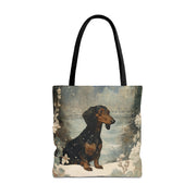 Dachshund Snowy Winter Scene Canvas Tote Bag for Dog Lovers