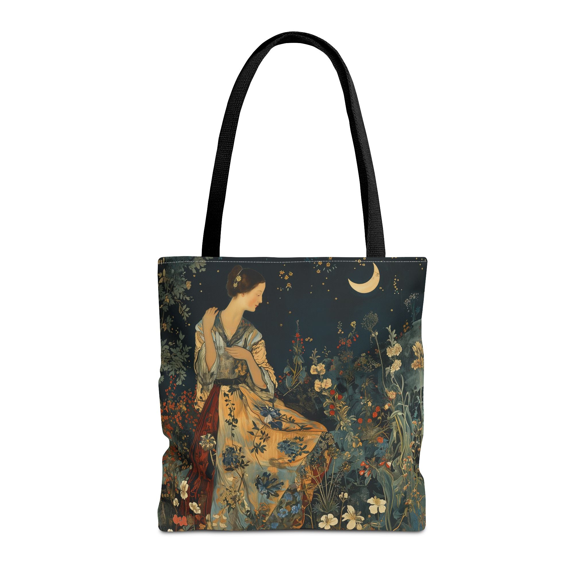 Moonlit Floral Canvas Tote Bag - Elegant Eco-Friendly Shopper