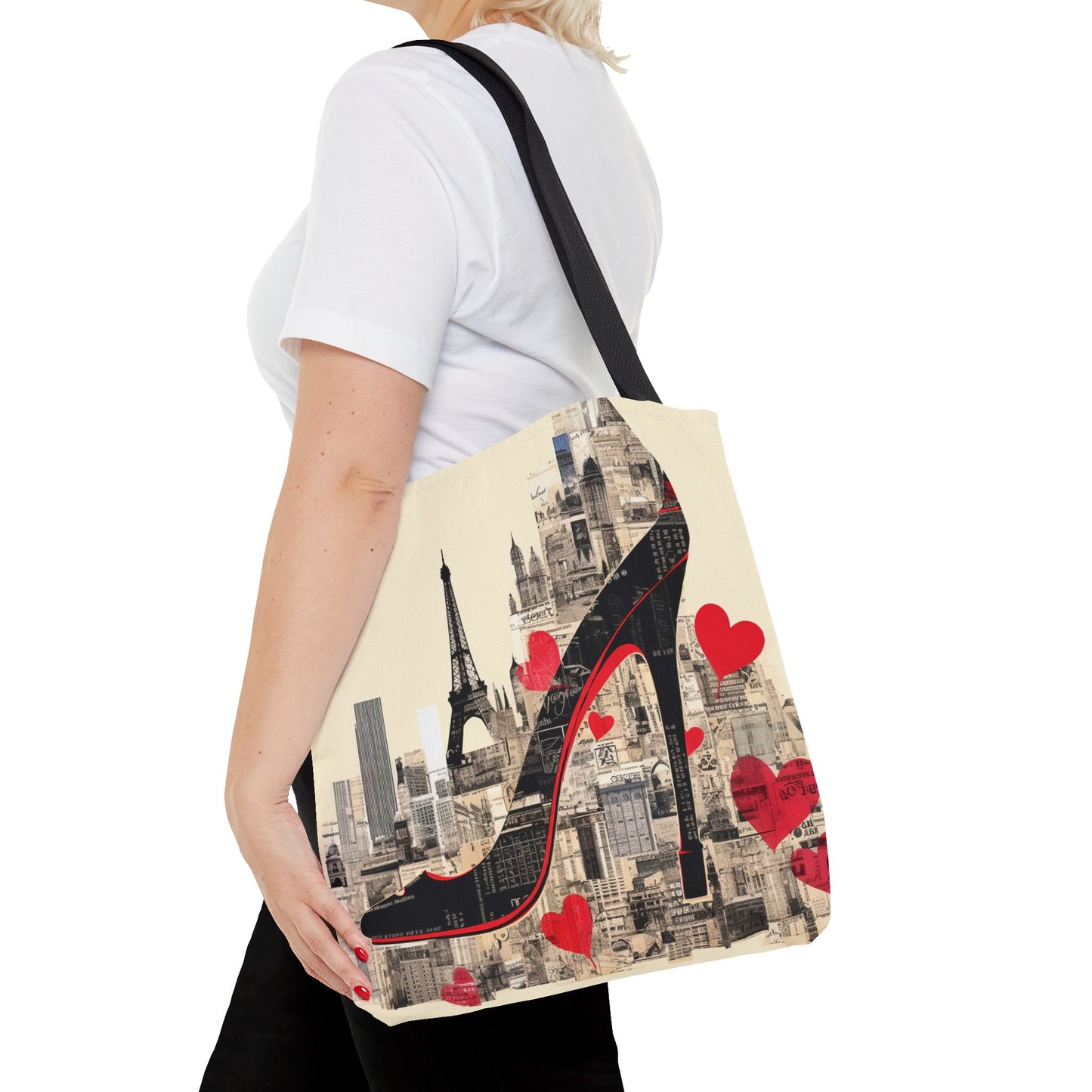 Parisian Glam High Heel Canvas Tote Bag, Stylish and Eco-Friendly Shopper