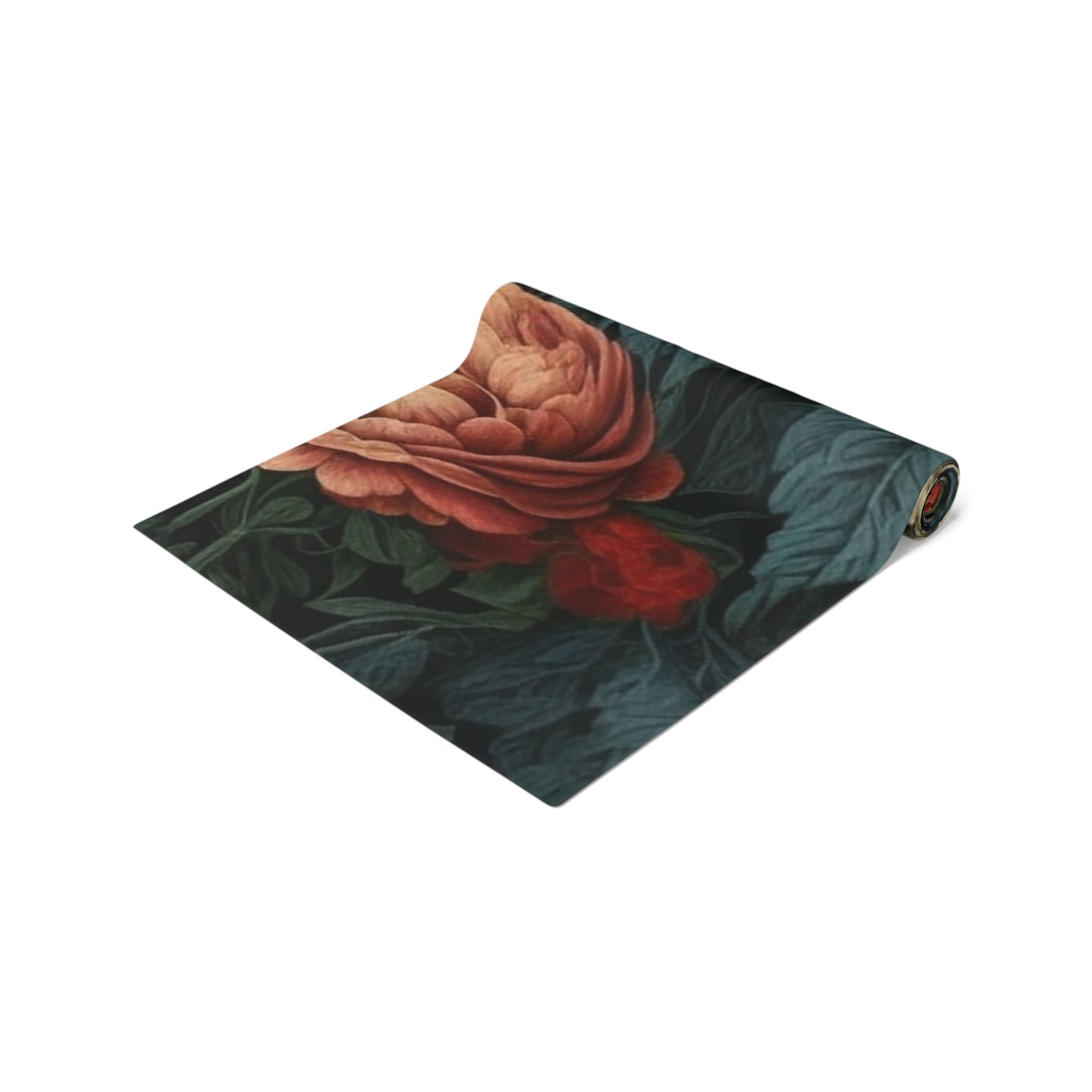 Dark Botanical Table Runner | Black, Cream, and Coral Design (72" or 90")