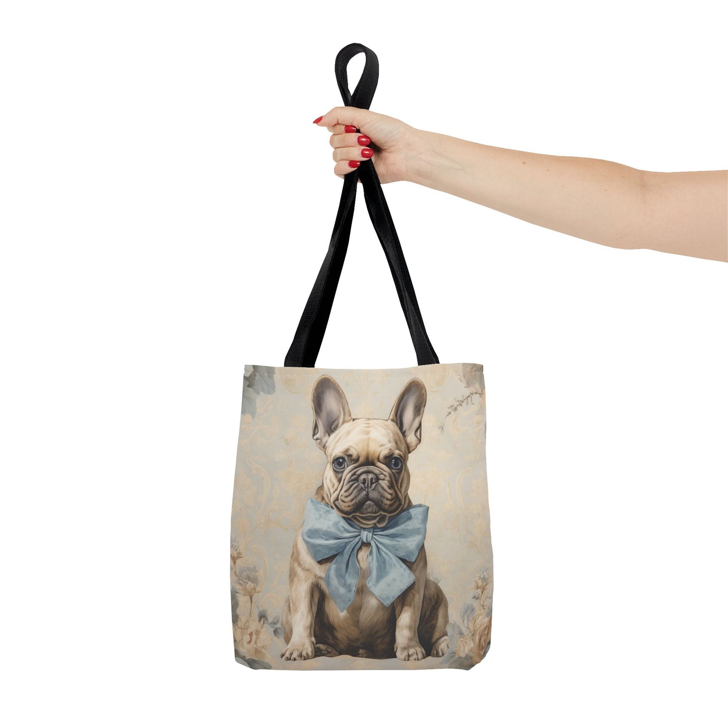 Dapper French Bulldog Canvas Tote Bag with Blue Bow, Dog Lover Gift