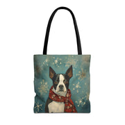 Winter Charm Boston Terrier Tote Bag - Eco-Friendly Dog Lover Gift