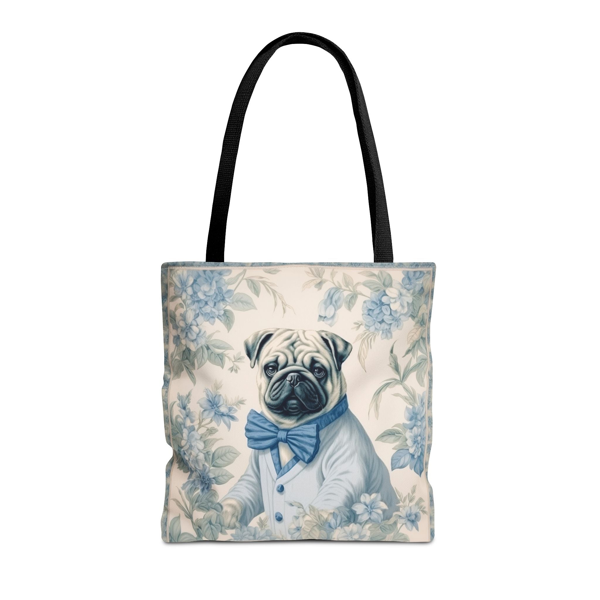 Charming Blue Pug Tote Bag | Floral Canvas Accessory for Dog Lovers